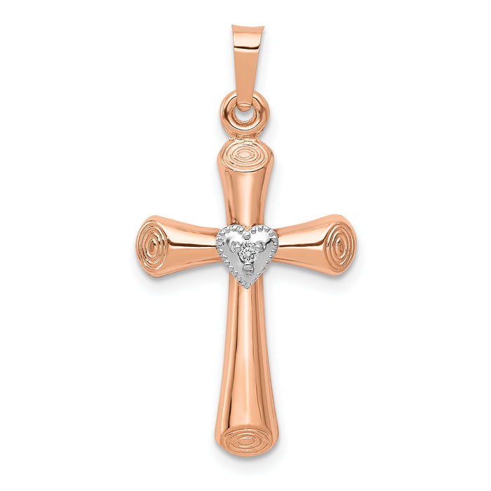 14k Two-Tone Diamond Polished Hollow Latin Heart Cross Pendant-PM5032-001-RWA