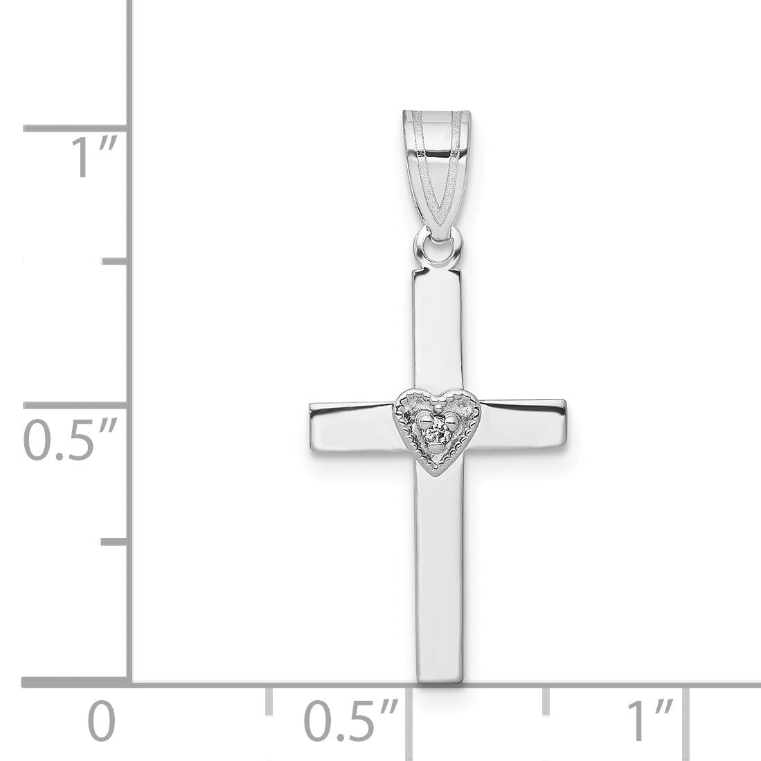 14k White Gold .01ct Diamond Heart Cross Pendant-PM5038-001-WA