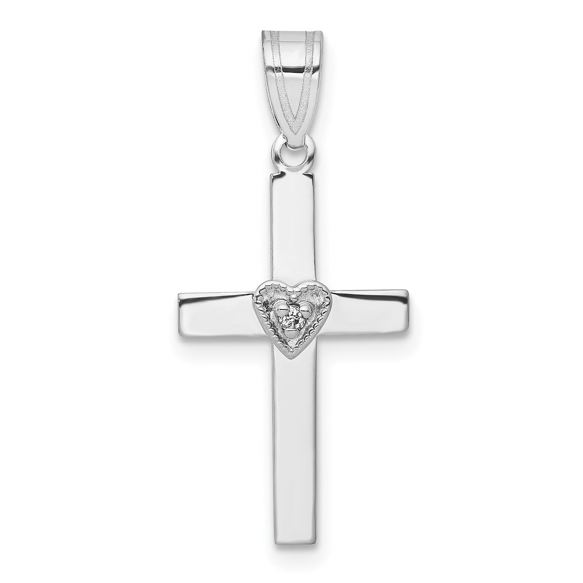 14k White Gold .01ct Diamond Heart Cross Pendant-PM5038-001-WA