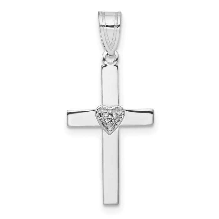 14k White Gold .01ct Diamond Heart Cross Pendant-PM5038-001-WA