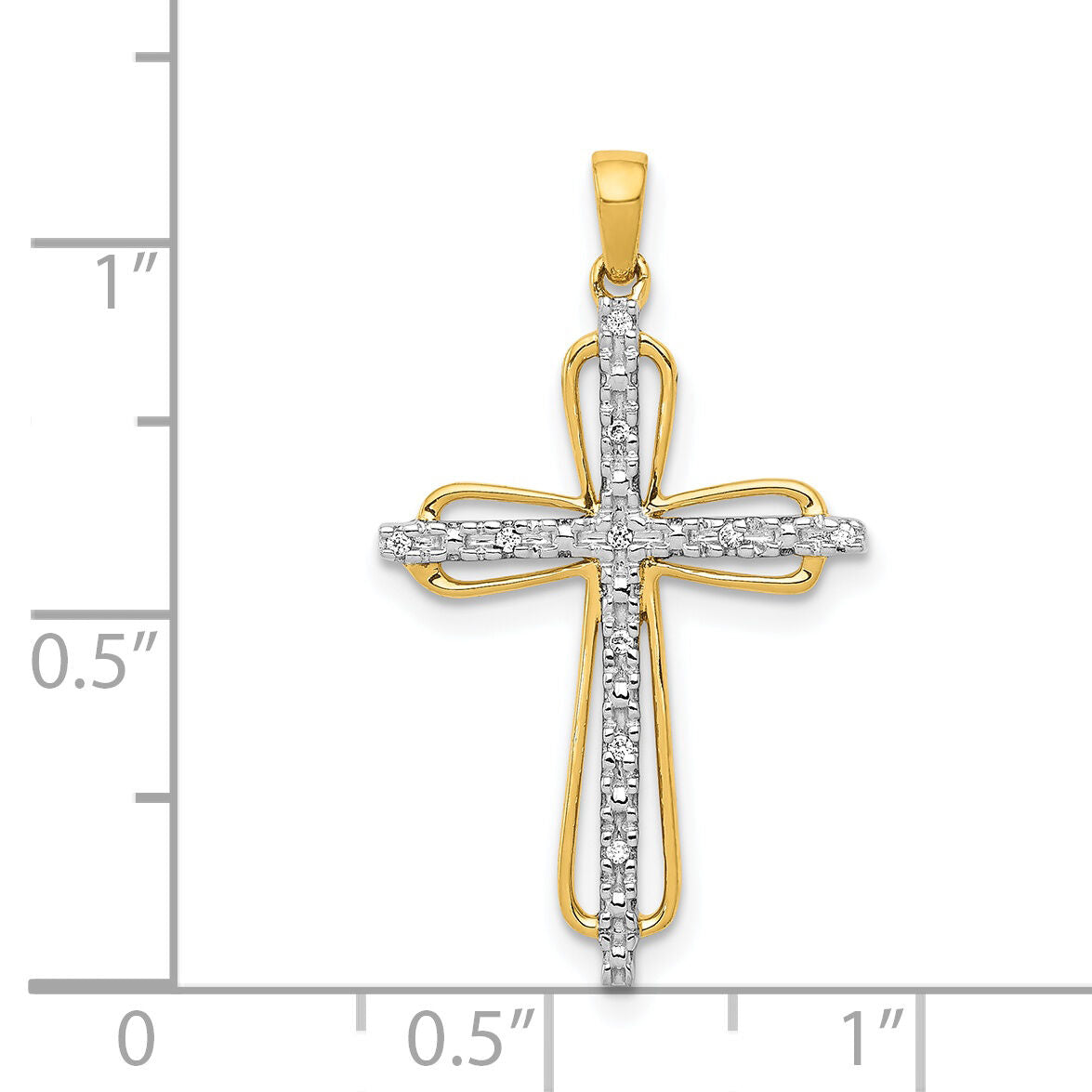 14k & Rhodium .03ct. Diamond Cross Pendant-PM5066-003-YA