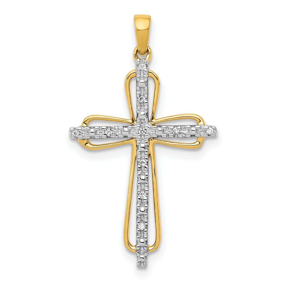 14k & Rhodium .03ct. Diamond Cross Pendant-PM5066-003-YA
