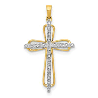 14k & Rhodium .03ct. Diamond Cross Pendant-PM5066-003-YA