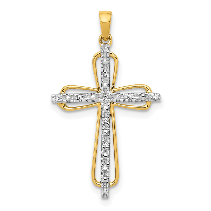 14k & Rhodium .03ct. Diamond Cross Pendant-PM5066-003-YA