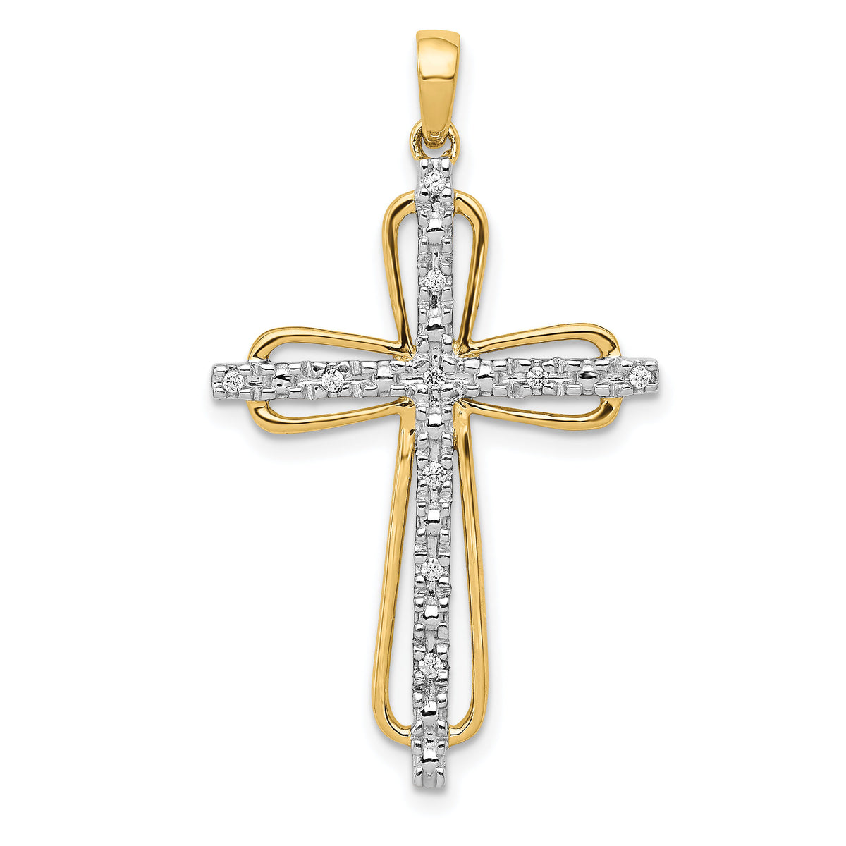 14k & Rhodium .06ct. Diamond Cross Pendant-PM5066-006-YA