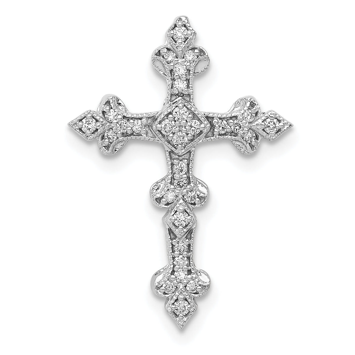14k White Gold 1/6ct. Diamond Filigree Cross Chain Slide-PM5069-016-WA