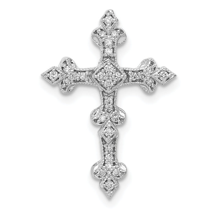 14k White Gold 1/6ct. Diamond Filigree Cross Chain Slide-PM5069-016-WA