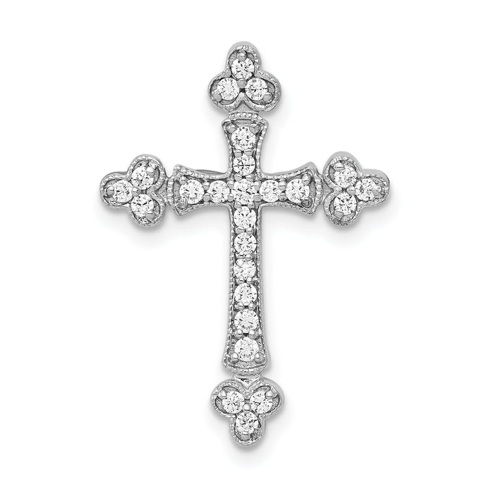 14k White Gold 1/4ct. Diamond Budded Cross Chain Slide-PM5070-025-WA