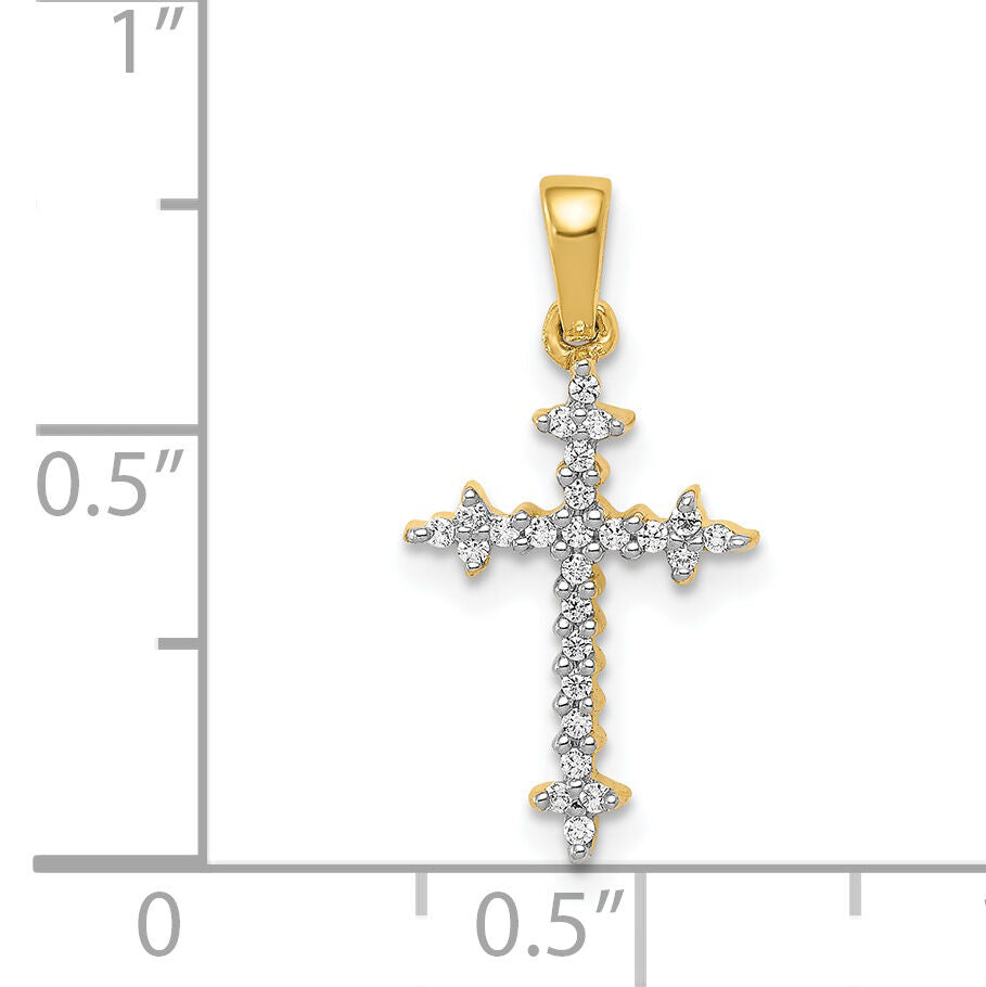 14k and Rhodium 1/10ct. Diamond Fleur de Lis Cross Pendant-PM5075-010-YA