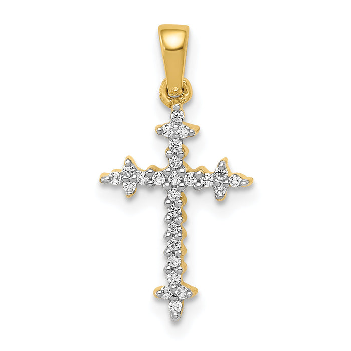 14k and Rhodium 1/10ct. Diamond Fleur de Lis Cross Pendant-PM5075-010-YA