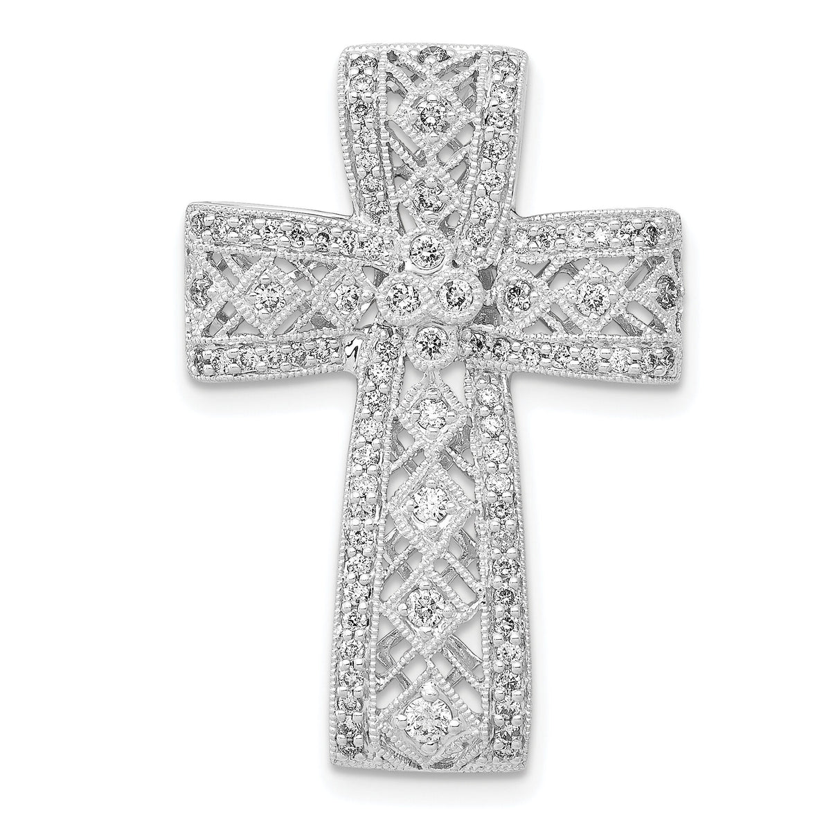 14k White Gold 1/2ct. Diamond Filigree Cross Chain Slide-PM5084-050-WA