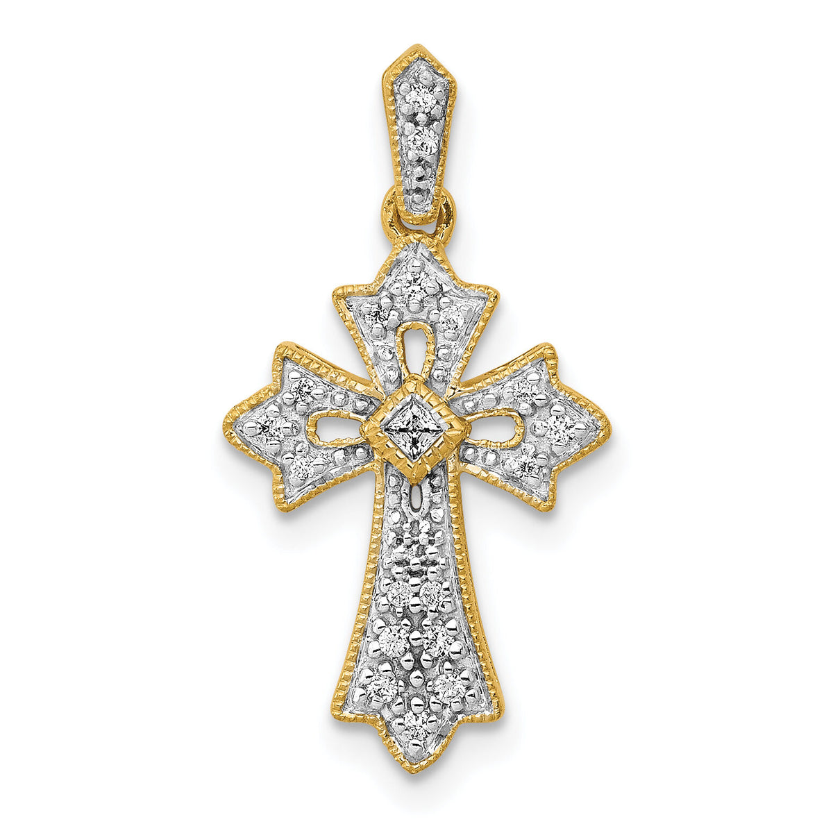 14k 1/10ct. Diamond Fancy Cross Pendant-PM5088-010-YA
