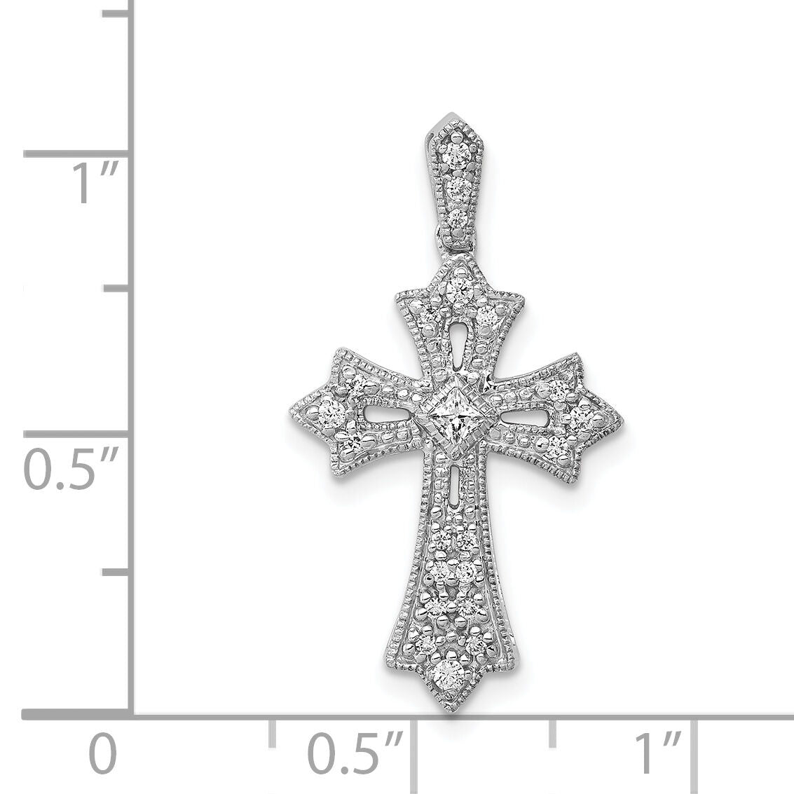 14k White Gold 1/6ct. Diamond Fleur de Lis Cross Pendant-PM5088-016-WA