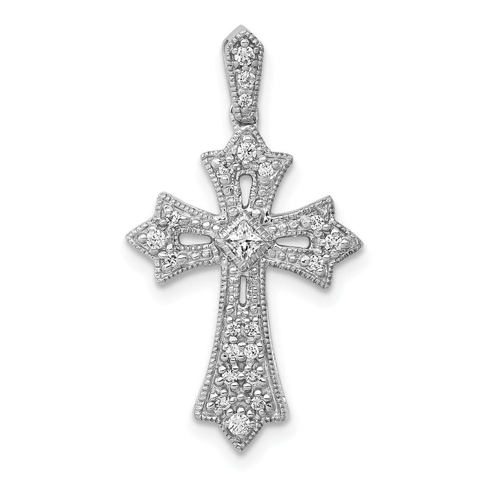 14k White Gold 1/6ct. Diamond Fleur de Lis Cross Pendant-PM5088-016-WA