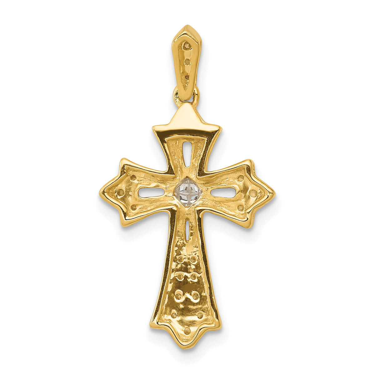 14k  1/6ct. Diamond Fleur de Lis Cross Pendant-PM5088-016-YA