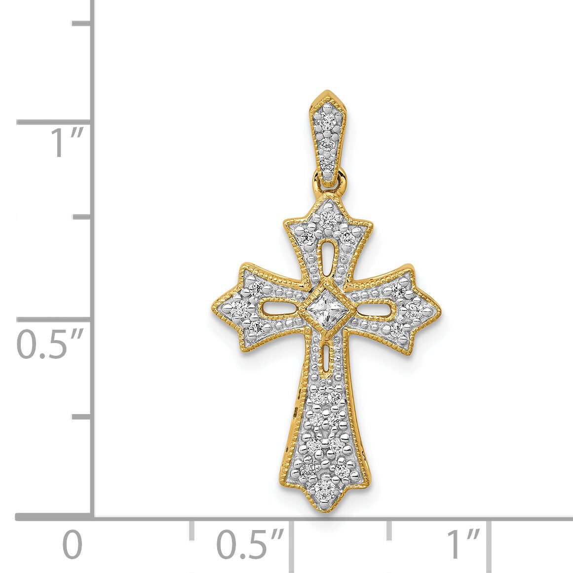 14k  1/6ct. Diamond Fleur de Lis Cross Pendant-PM5088-016-YA
