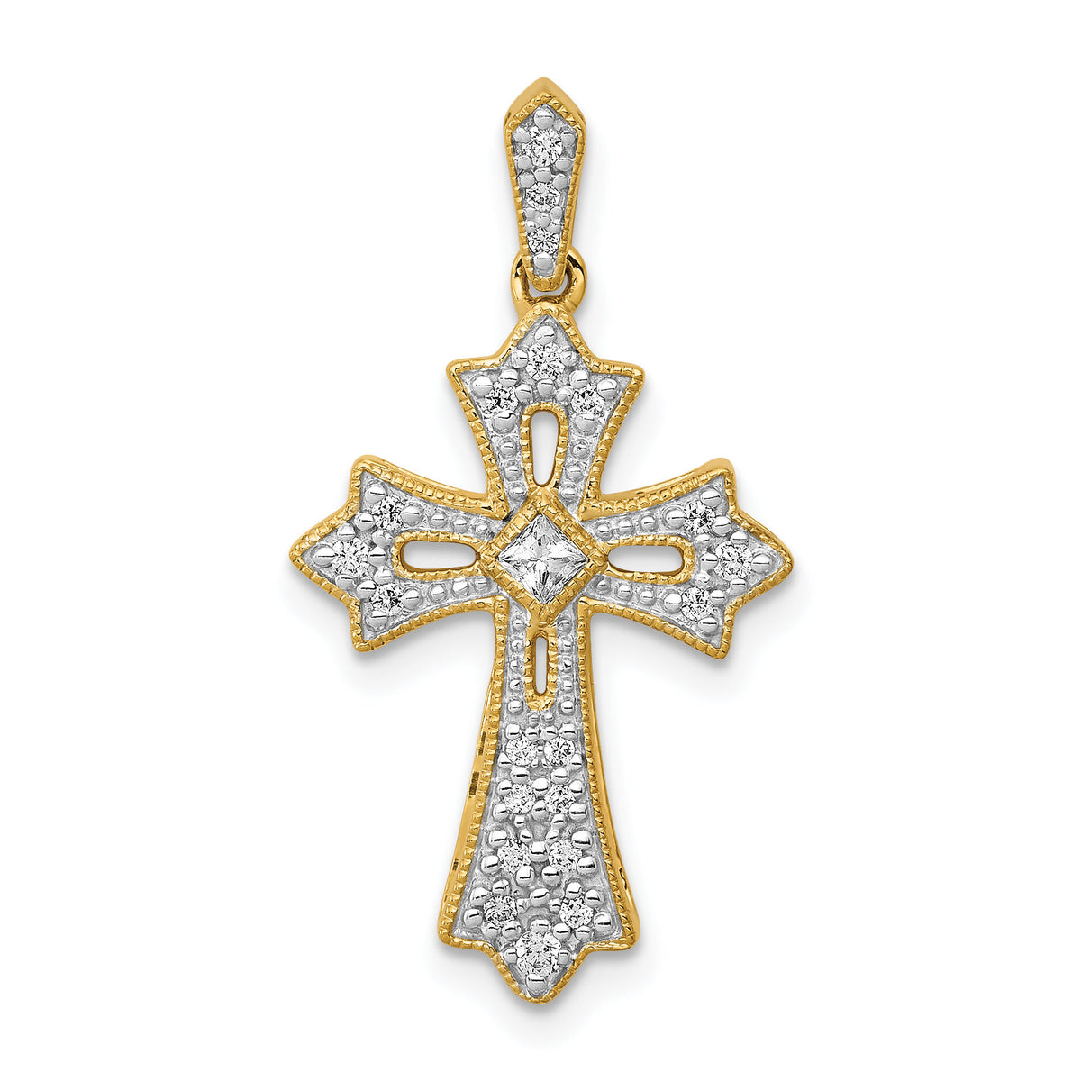 14k  1/6ct. Diamond Fleur de Lis Cross Pendant-PM5088-016-YA