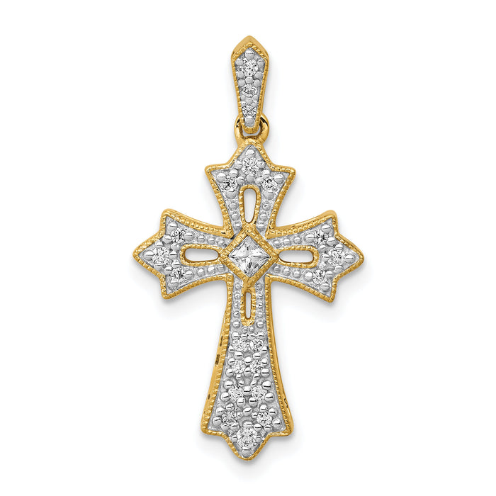 14k  1/6ct. Diamond Fleur de Lis Cross Pendant-PM5088-016-YA