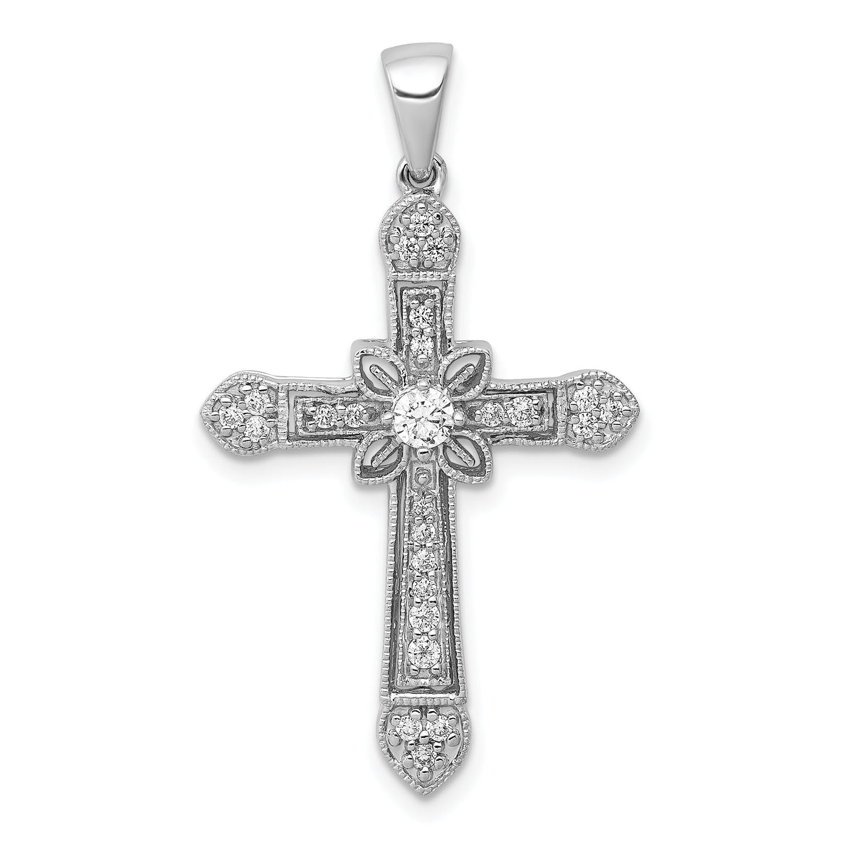 14k White Gold 1/3ct. Diamond Filigree Cross Pendant-PM5090-033-WA