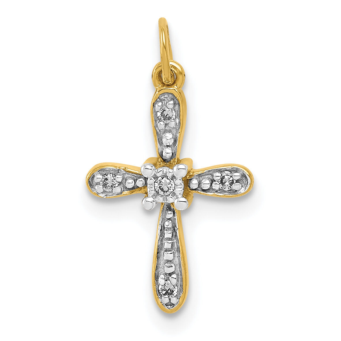 14k and Rhodium .03ct. Diamond Cross Charm-PM5091-003-YA