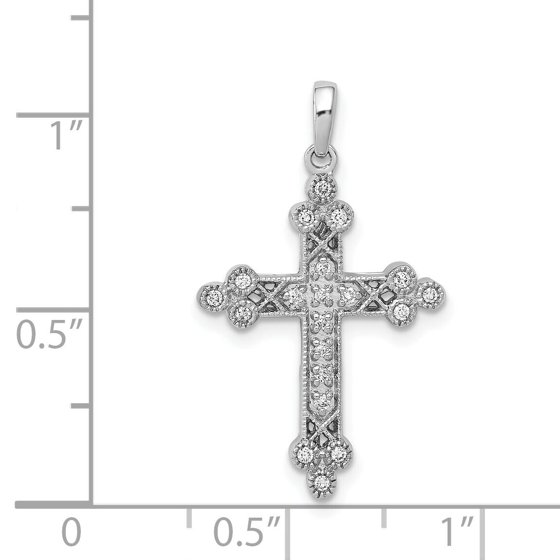 14k White Gold 1/10ct. Diamond Filigree Budded Cross Pendant-PM5092-010-WA