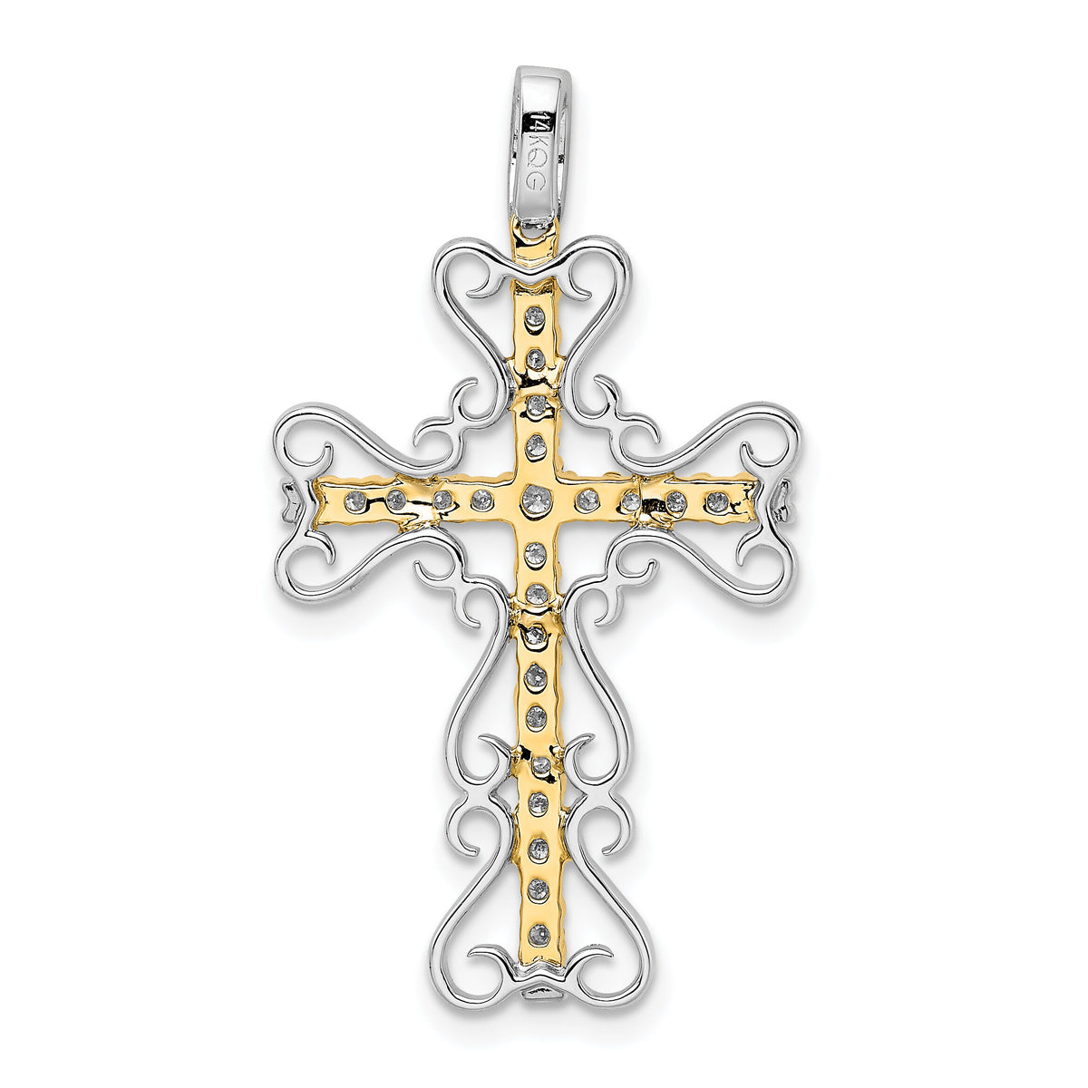 14k Two-tone 5/8ct. Diamond Filigree Cross Pendant-PM5093-062-WYA