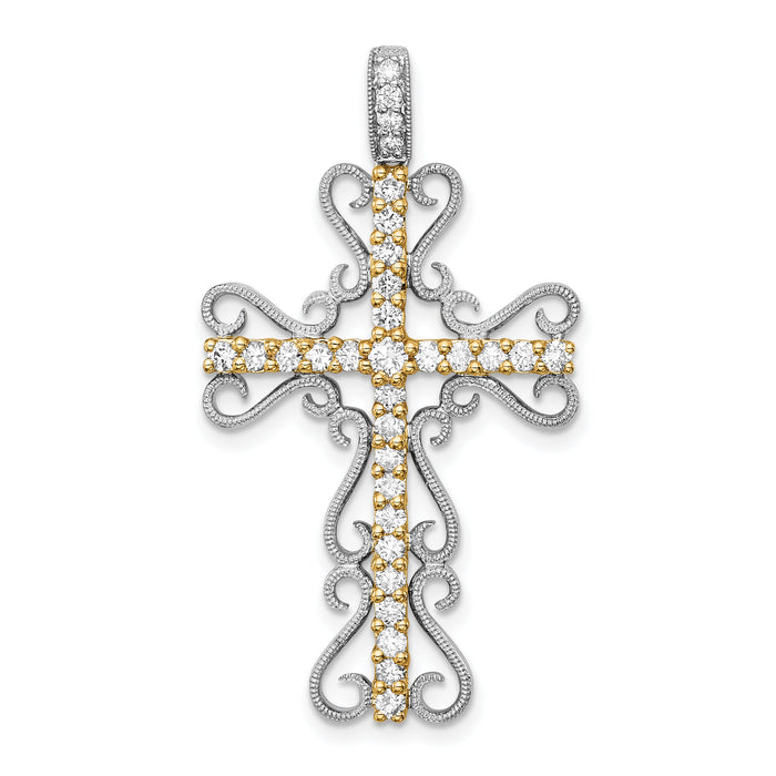 14k Two-tone 5/8ct. Diamond Filigree Cross Pendant-PM5093-062-WYA