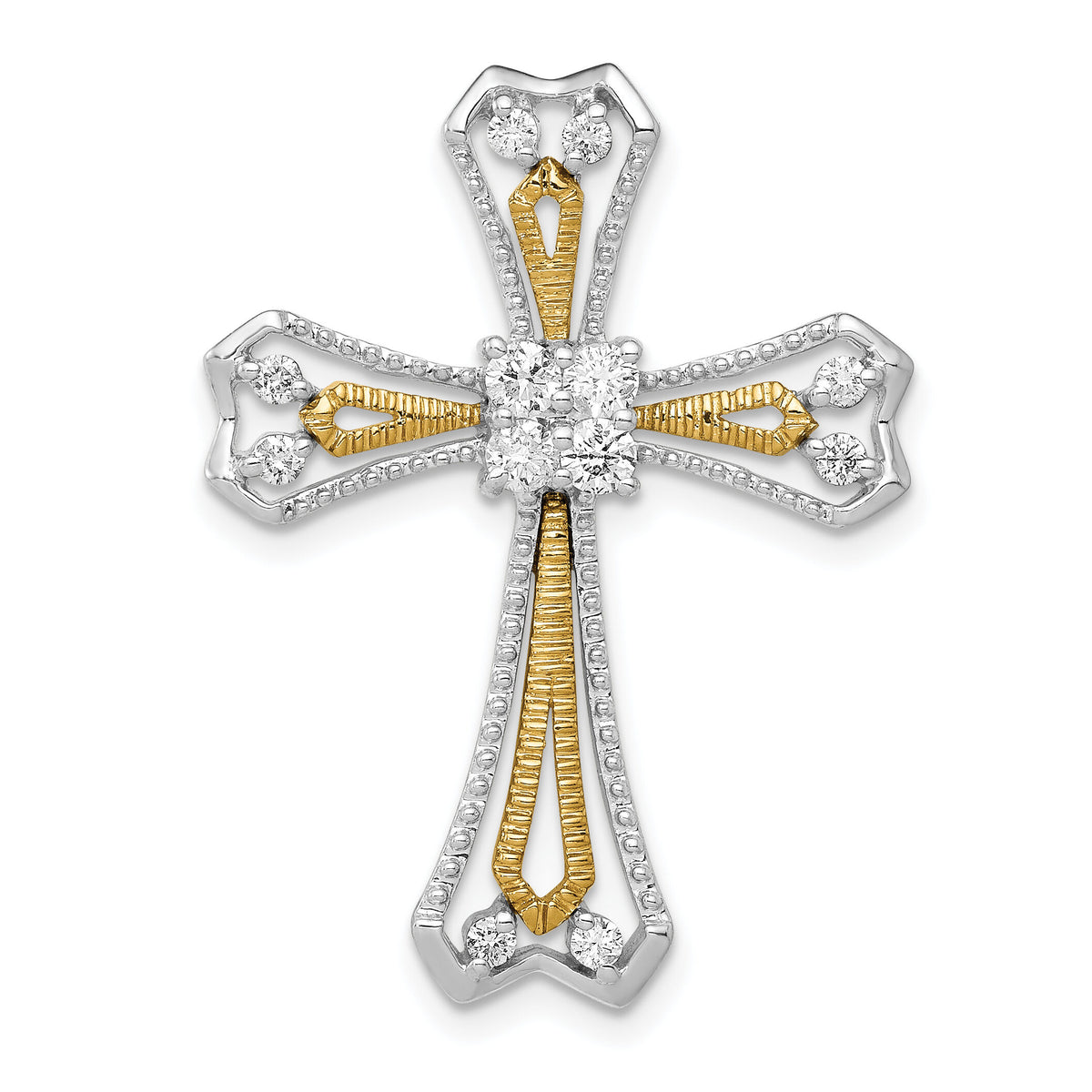 14k Two-Tone 1/3ct. Diamond Cross Chain Slide-PM5099-033-WYA