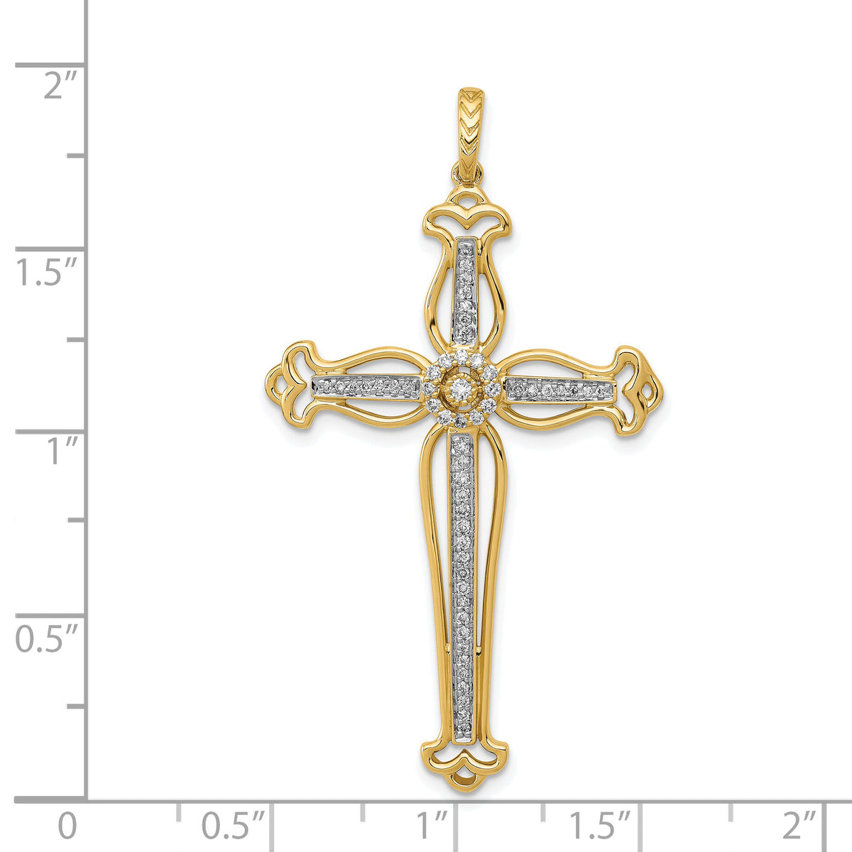 14k 1/4ct. Diamond Fancy Budded Cross Pendant-PM5101-025-YWA