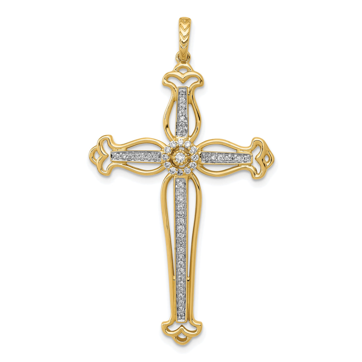 14k 1/4ct. Diamond Fancy Budded Cross Pendant-PM5101-025-YWA