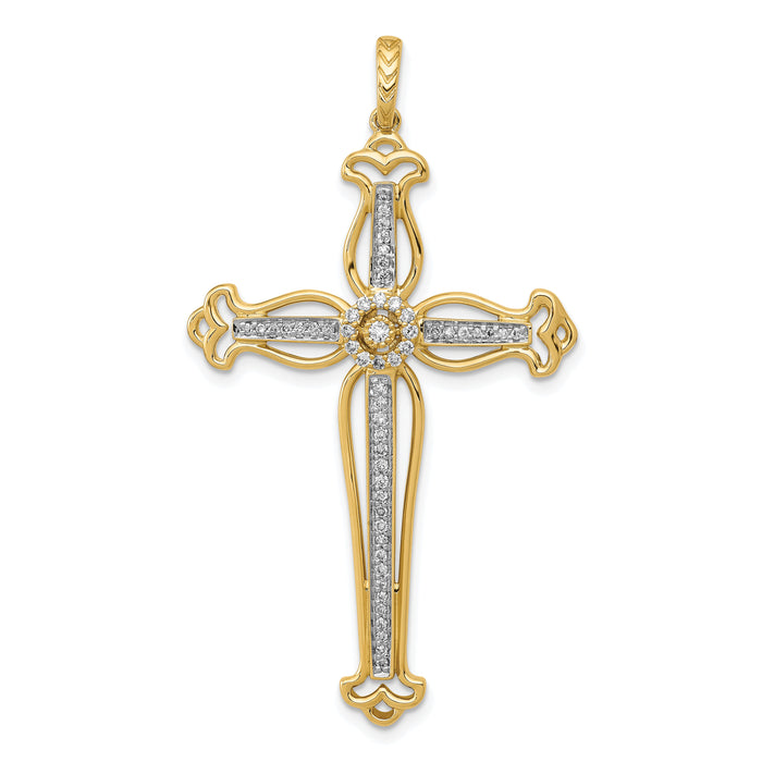 14k 1/4ct. Diamond Fancy Budded Cross Pendant-PM5101-025-YWA