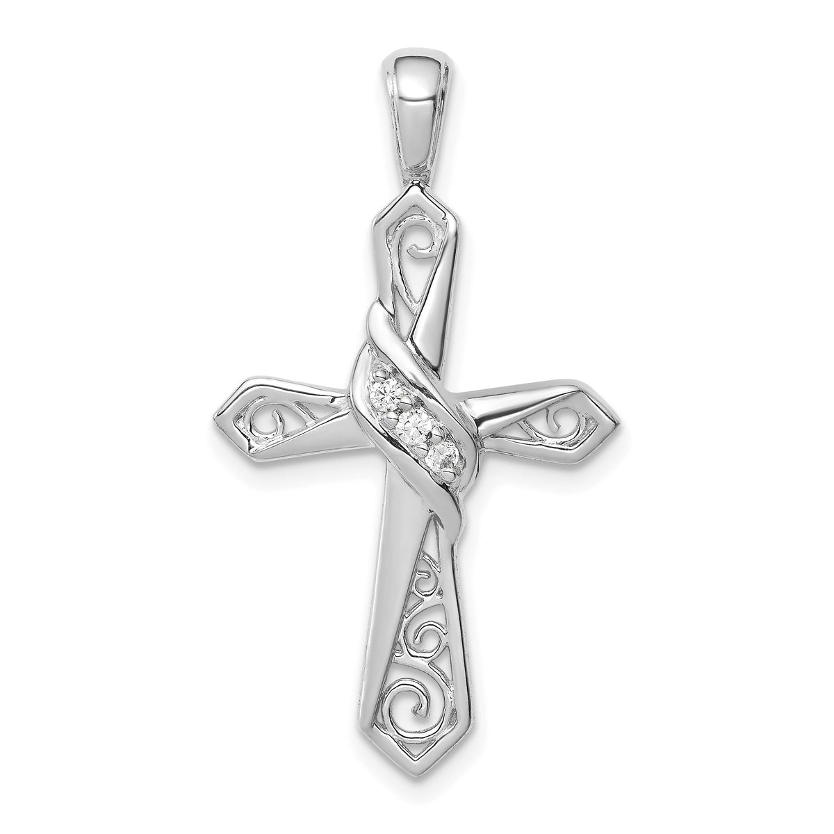 14k White Gold 1/20ct. Diamond Cross Pendant-PM5108-005-WA
