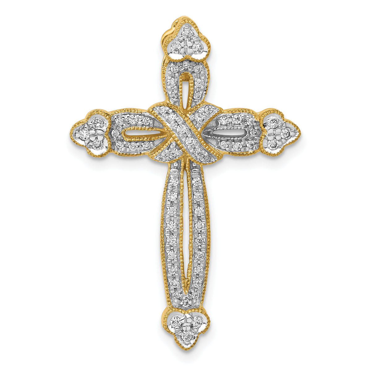 14k 1/4ct. Diamond Budded Cross Chain Slide-PM5113-025-YA