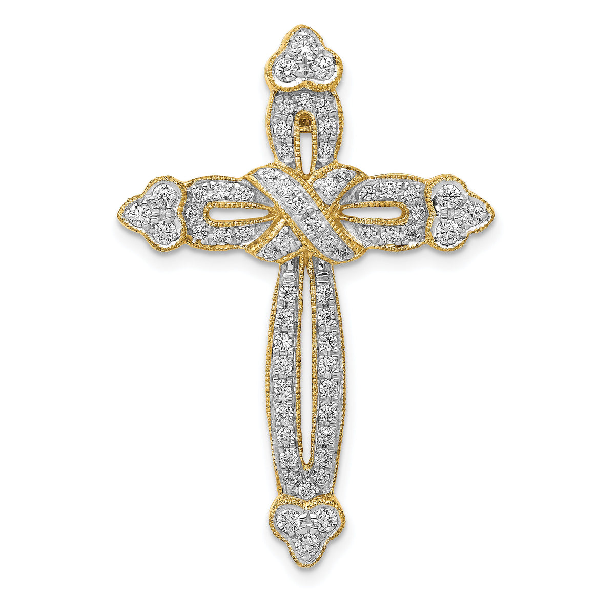 14k 5/8ct. Diamond Budded Cross Chain Slide-PM5113-062-YA
