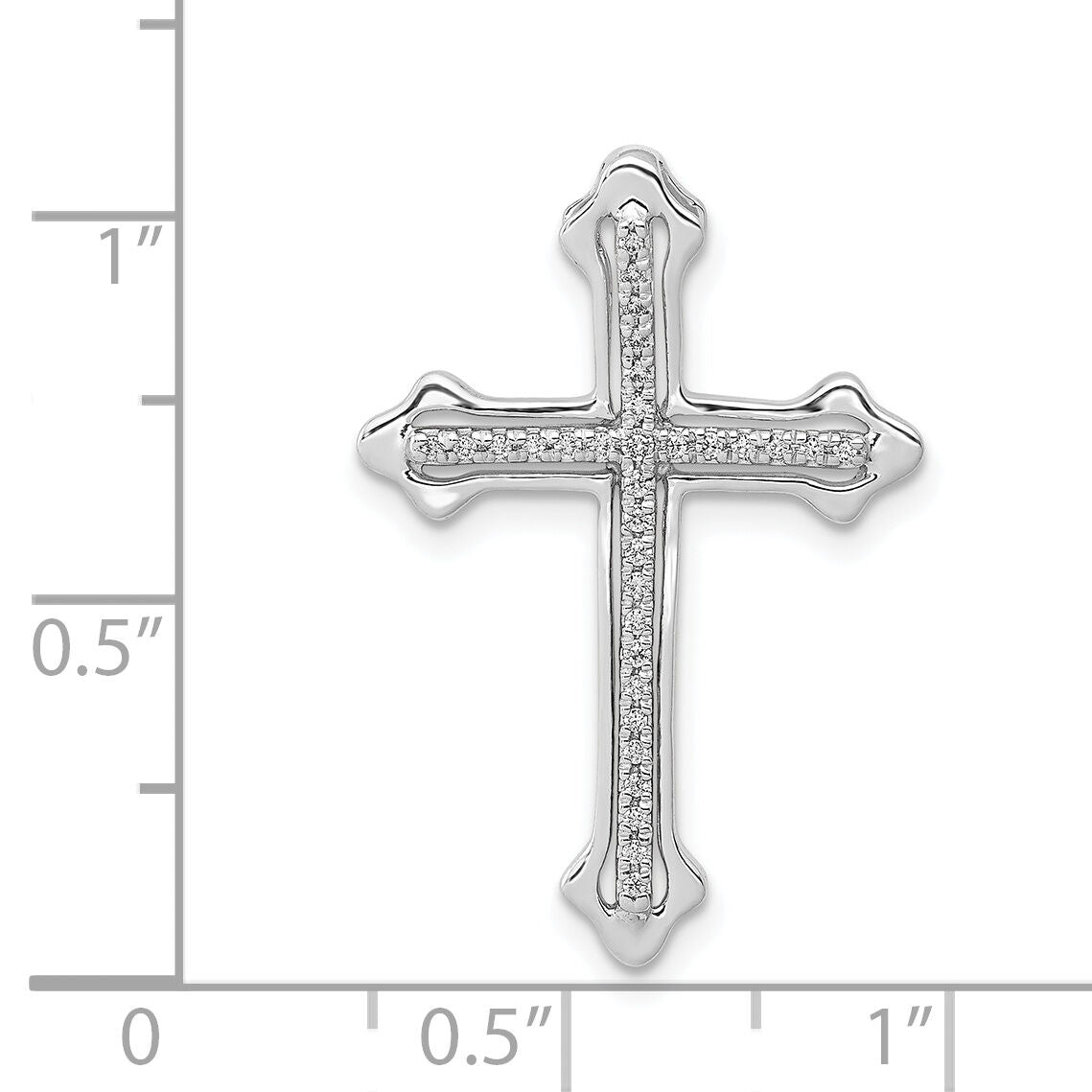 14k White Gold Polished 1/10ct. Diamond Budded Cross Chain Slide-PM5115-010-WA