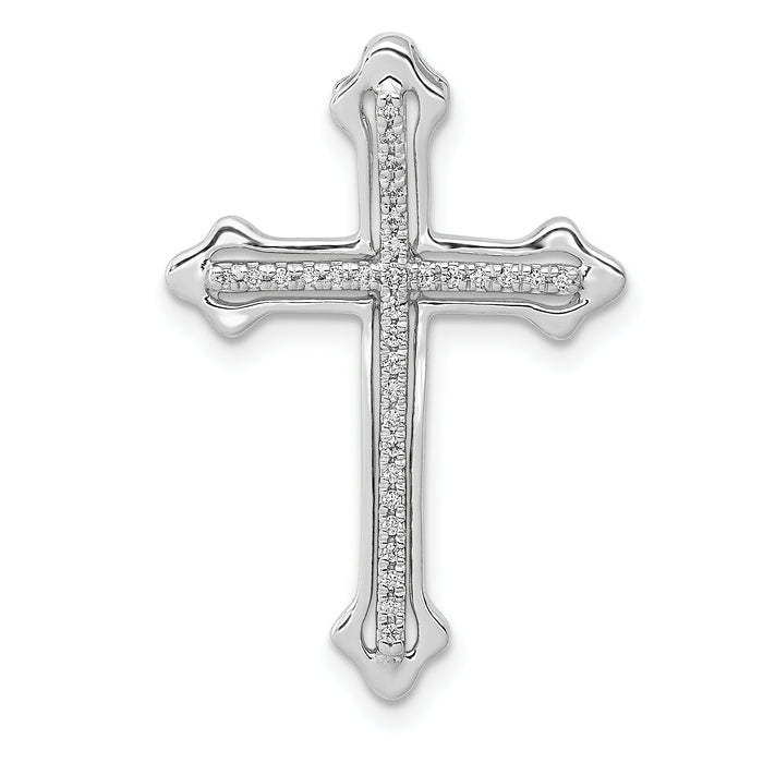 14k White Gold Polished 1/10ct. Diamond Budded Cross Chain Slide-PM5115-010-WA
