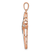 14k Rose Gold Red and White Diamond Cross w/Heart Pendant-PM5116-025-RA
