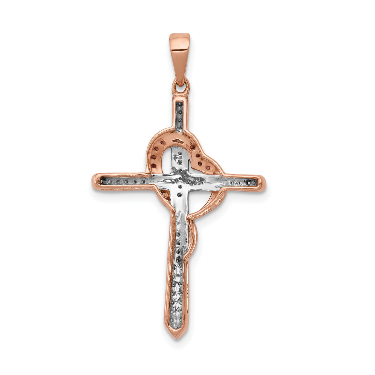 14k Rose Gold Red and White Diamond Cross w/Heart Pendant-PM5116-025-RA