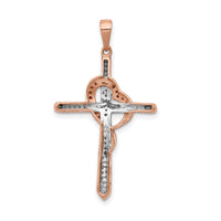 14k Rose Gold Red and White Diamond Cross w/Heart Pendant-PM5116-025-RA
