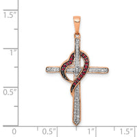 14k Rose Gold Red and White Diamond Cross w/Heart Pendant-PM5116-025-RA