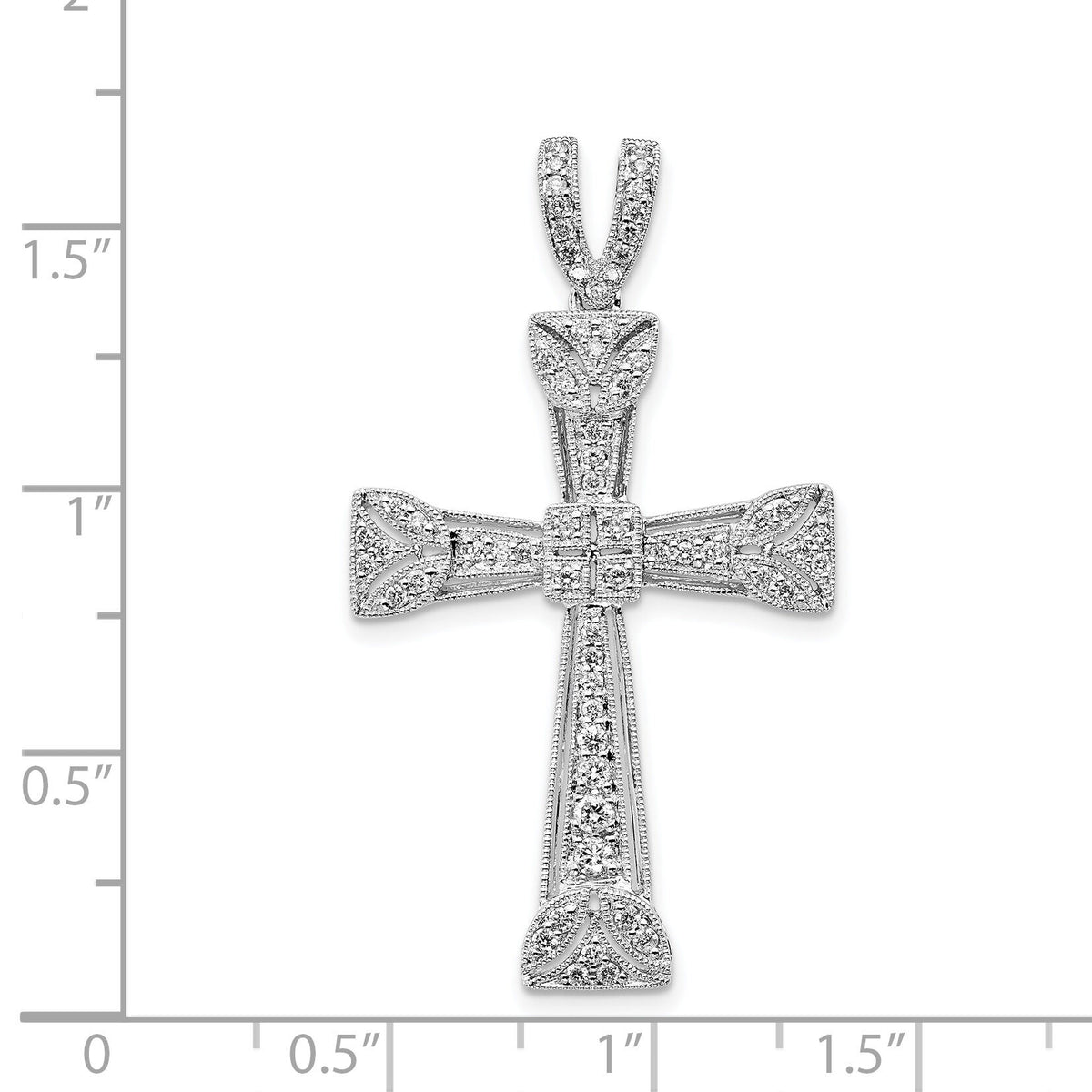 14k White Gold Diamond Filigree Cross Pendant-PM5125-040-WA