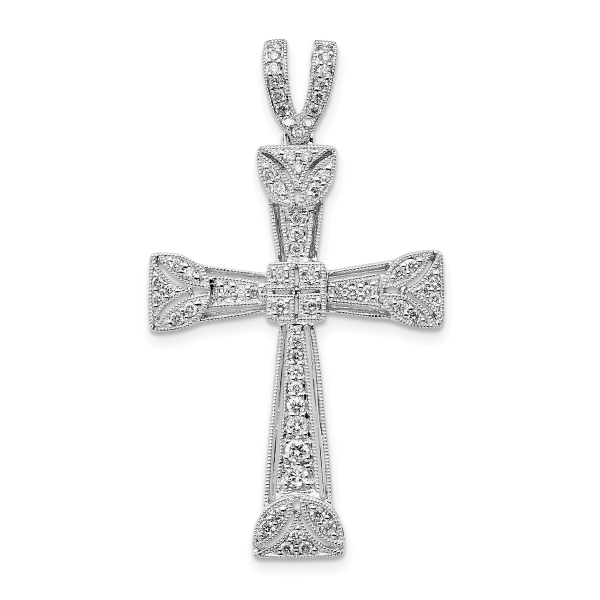14k White Gold Diamond Filigree Cross Pendant-PM5125-040-WA