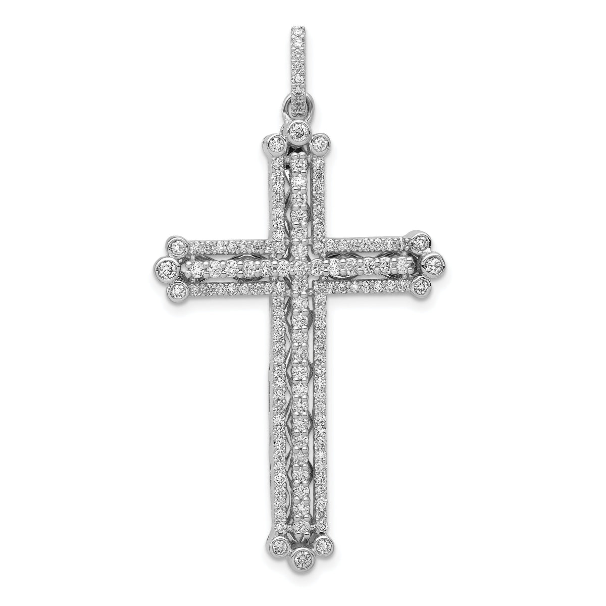 14k White Gold 1ct. Diamond Budded Cross Pendant-PM5127-100-WA