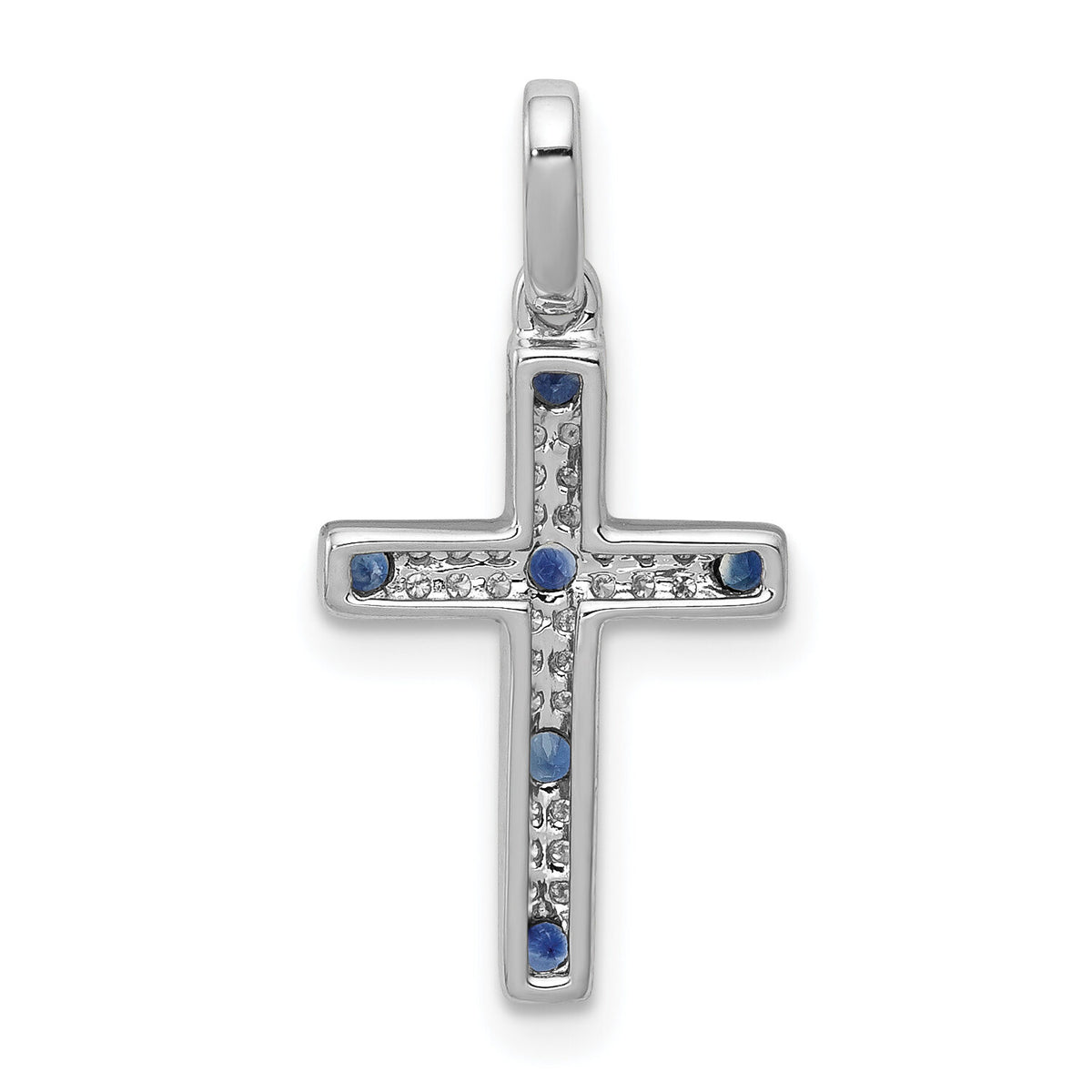 14k White Gold 1/15ct. Diamond and Sapphire Cross Pendant-PM5129-SA-007-WA