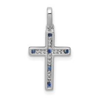 14k White Gold 1/15ct. Diamond and Sapphire Cross Pendant-PM5129-SA-007-WA