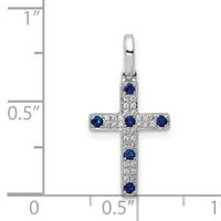 14k White Gold 1/15ct. Diamond and Sapphire Cross Pendant-PM5129-SA-007-WA