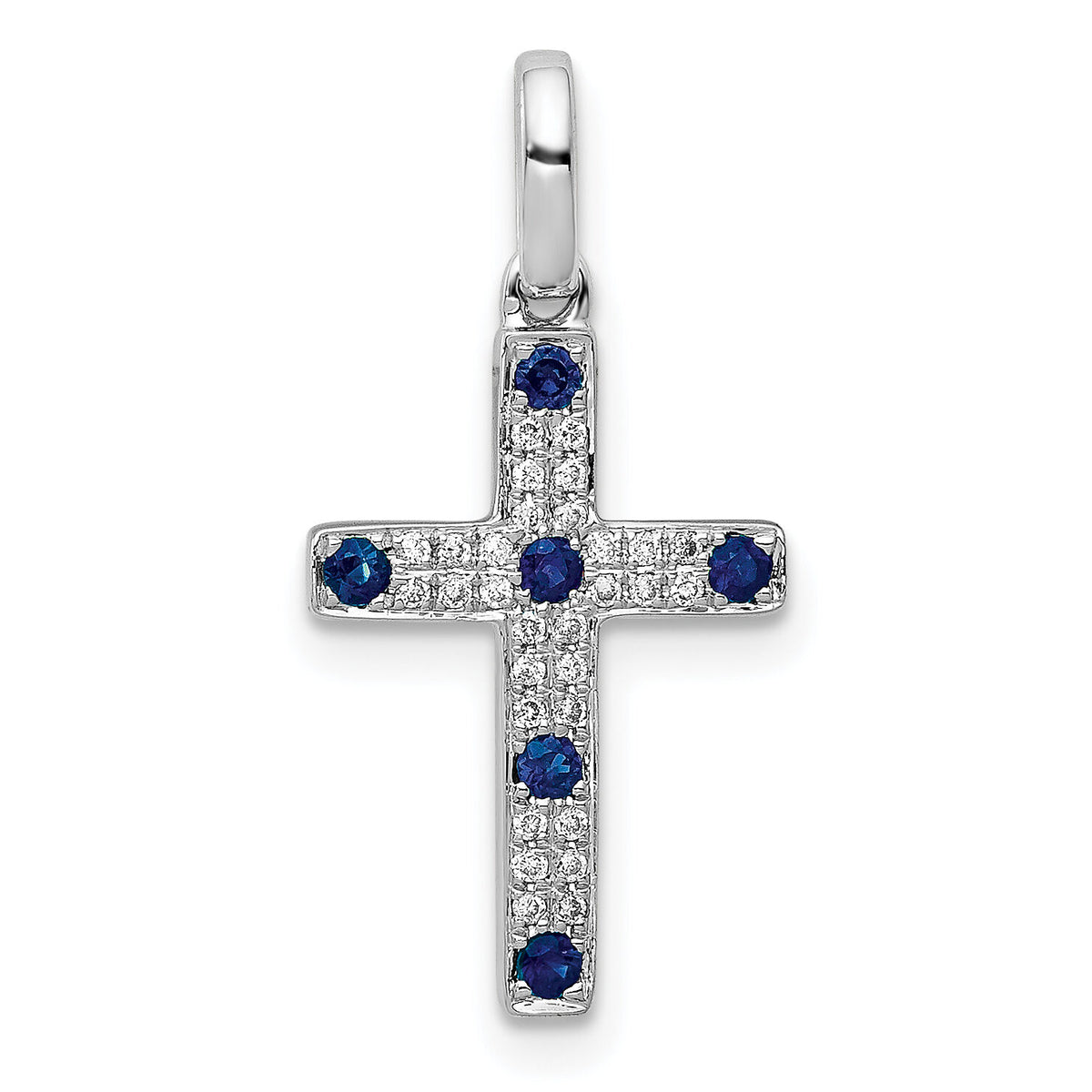 14k White Gold 1/15ct. Diamond and Sapphire Cross Pendant-PM5129-SA-007-WA