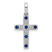 14k White Gold 1/15ct. Diamond and Sapphire Cross Pendant-PM5129-SA-007-WA