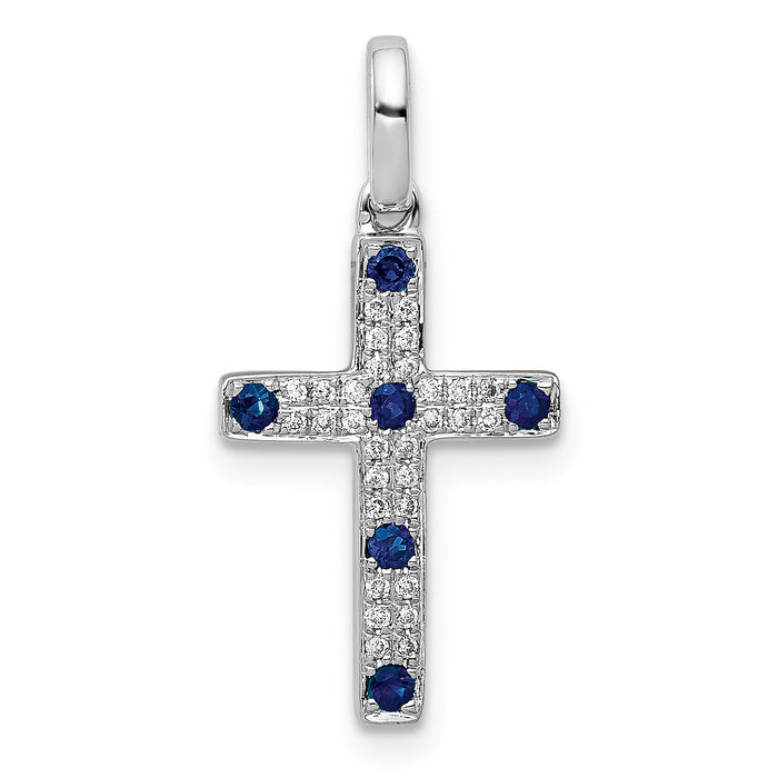 14k White Gold 1/15ct. Diamond and Sapphire Cross Pendant-PM5129-SA-007-WA