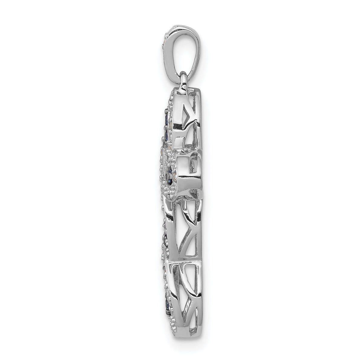 14k White Gold White and Blue Diamond Cross Pendant-PM5130-BD-020-WA